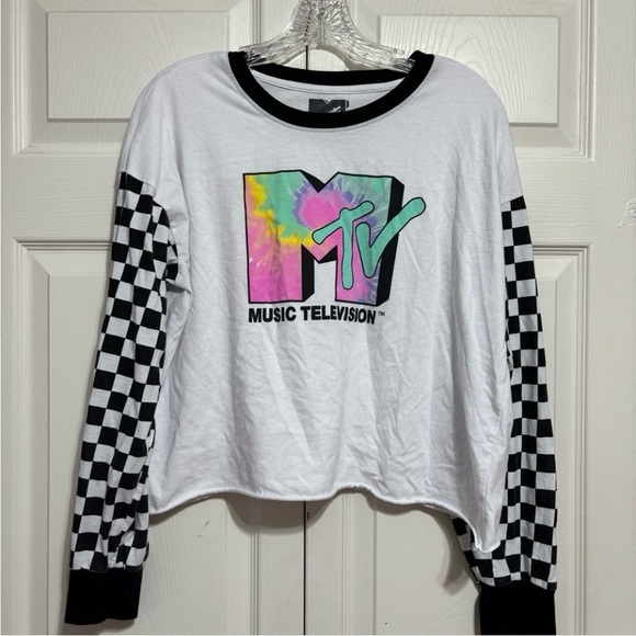 MTV Tie-Dye Logo Long Sleeve Tee - White and Black - Picture 1 of 5